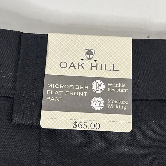NWT Oak Hill 44 x 28 Microfiber Flat Front Dress Pants Black 100% Polyester - Picture 3 of 5